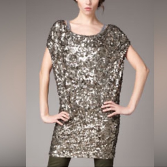 $480 Vince Bronze Sequin Holiday Cap Sleeve Shift Tunic Dress XS - Picture 8 of 13